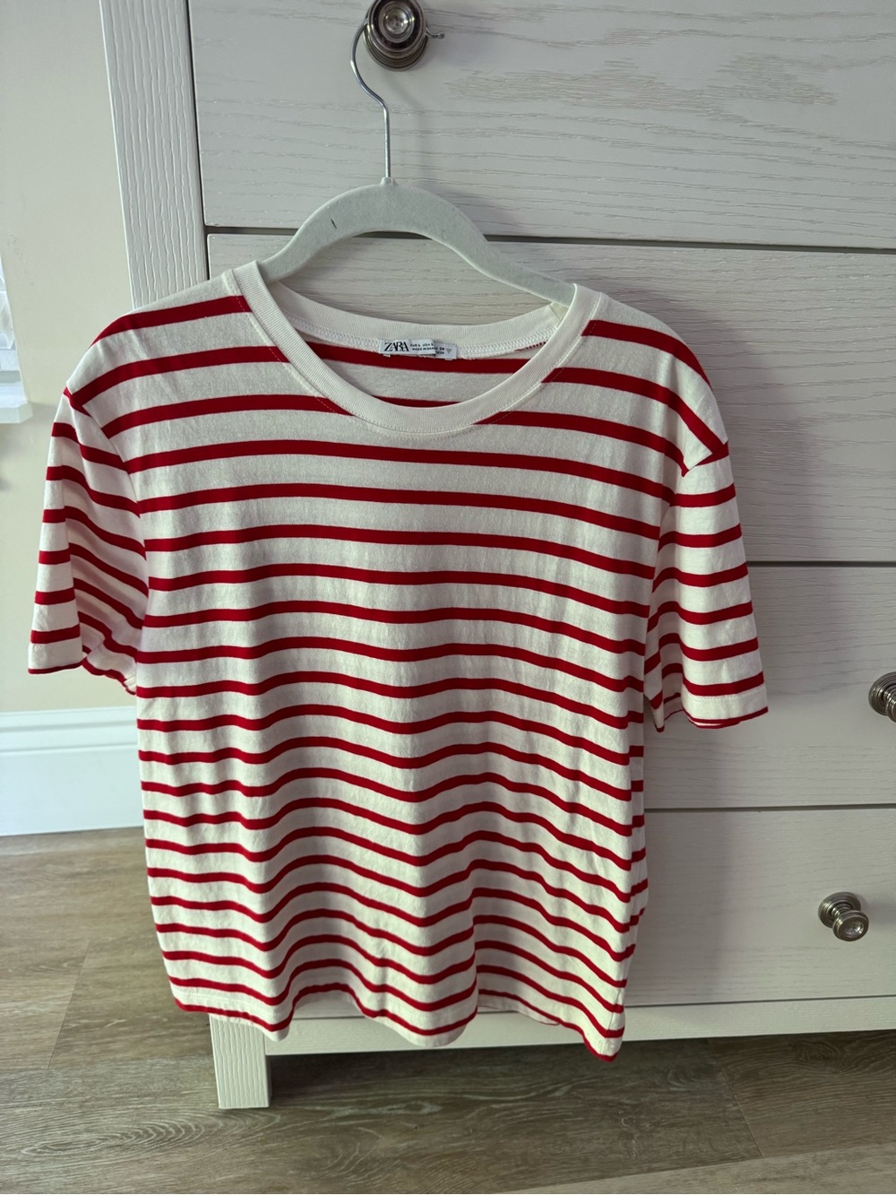 Zara cream and red striped shirt